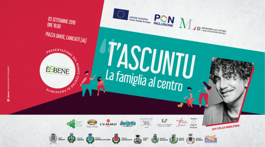  Pon Inclusione Canicattì, mercoledì 4 settembre la conferenza stampa dell'evento T'Ascuntu "La Famiglia al Centro" 