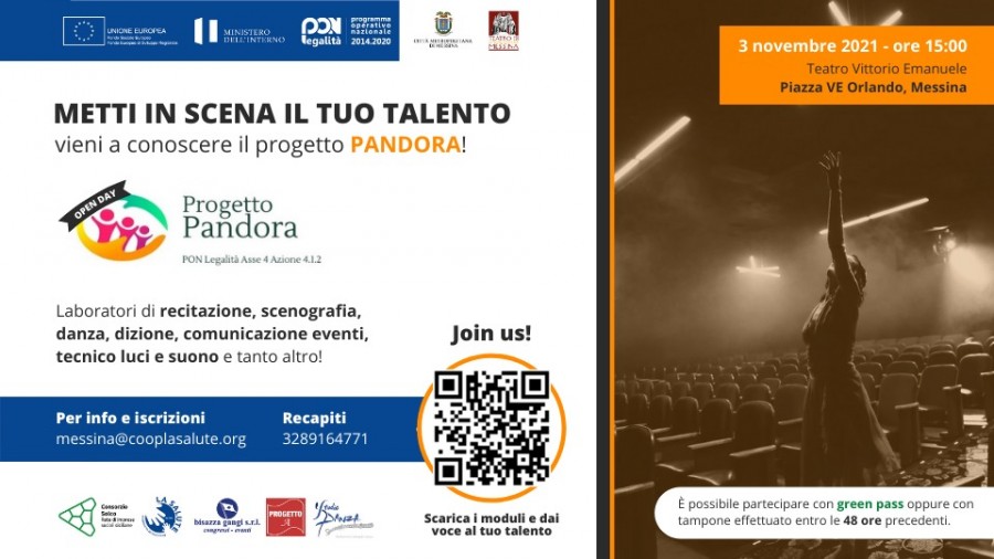  Giovani, cultura e futuro: il progetto Pandora si apre alla comunità di Messina. Mercoledì 3 novembre l’Open Day per conoscere tutti i laboratori e le attività